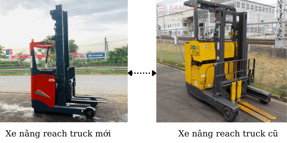 Nên mua xe nâng reach truck đứng lái cũ hay mới